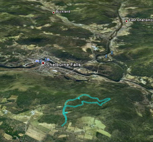 an google satellite map view of the trail route through High Ledges